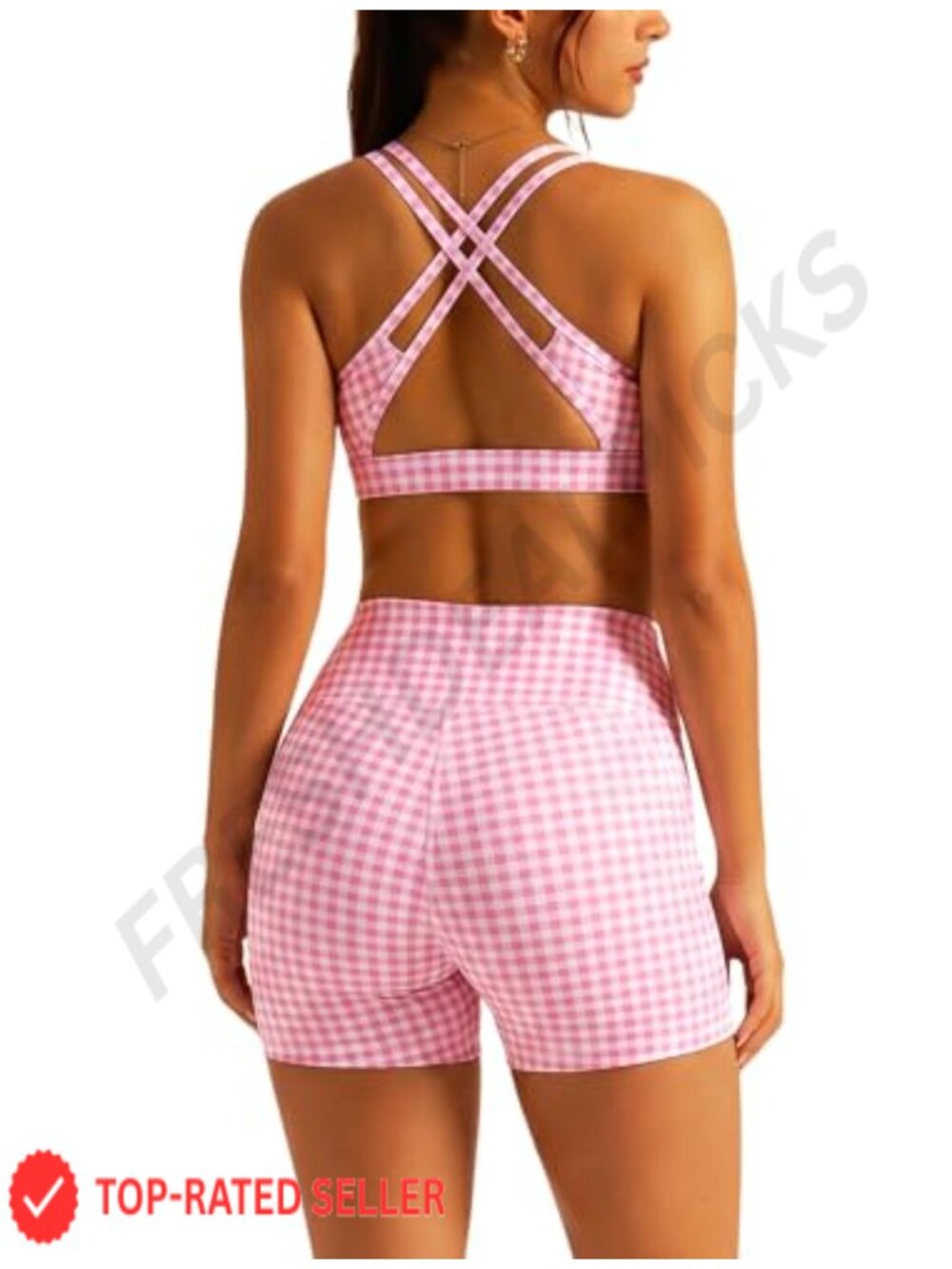 Women's 2 Piece Workout Set Cross Back Sports Bra High Waist Biker Shorts
